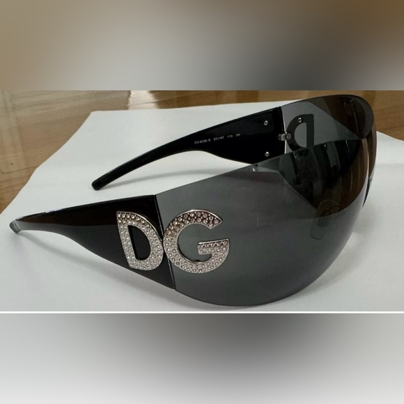 Dolce & Gabbana Black Oversized Sunglasses DG 6036-B Crystal Rhinestone Logo D&G - Picture 3 of 6